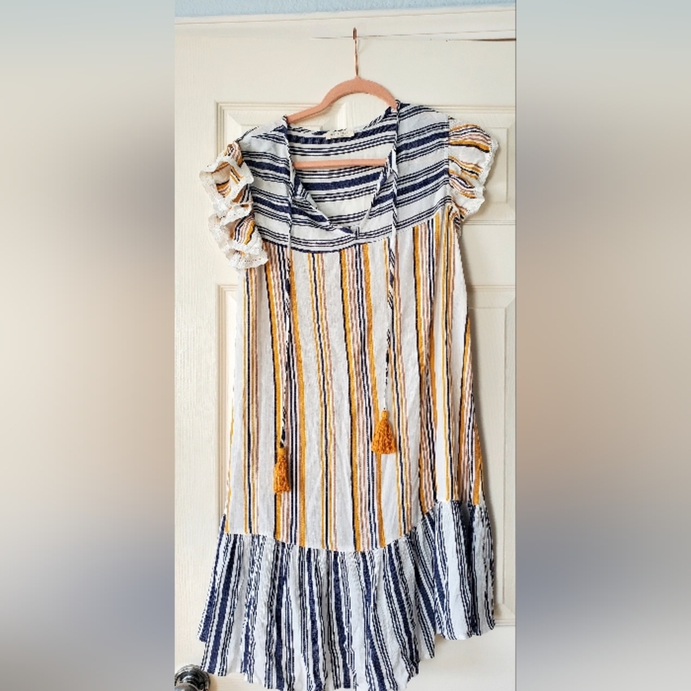 Lovestitch Striped Mini Dress - Navy, Yellow, White